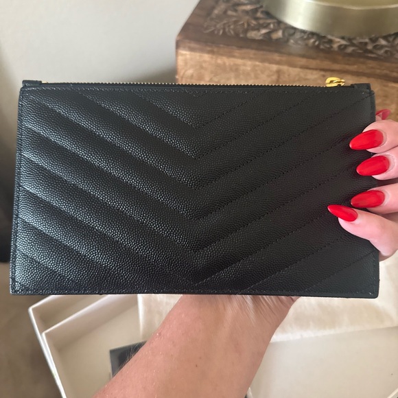 Yves Saint Laurent Black Chevron Wristlet with Gold Emblem - Picture 5 of 7